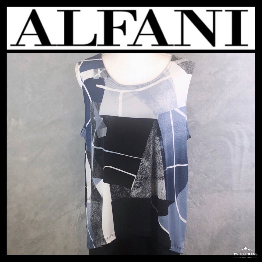 Alfani Black and Blue Abstract Tank Top